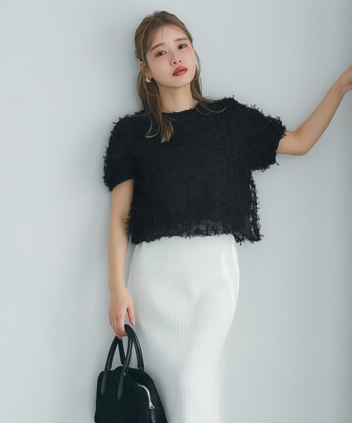coca(coca)(コカ)の「リボンチュールブラウス(シャツ/ブラウス・レディース・ホワイト/ブラック・S/L/M)」の4枚目の写真