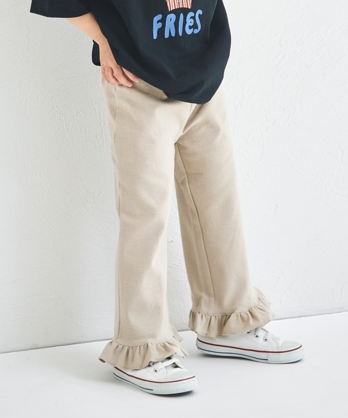 pairmanon(ペアマノン)の「ストレッチ素材 裾フリル パンツ(その他パンツ・キッズ・ピンク/ドット/ベージュ/グリーン系その他/ブラック・140/110/120/100/150/90/130)」の1枚目の写真