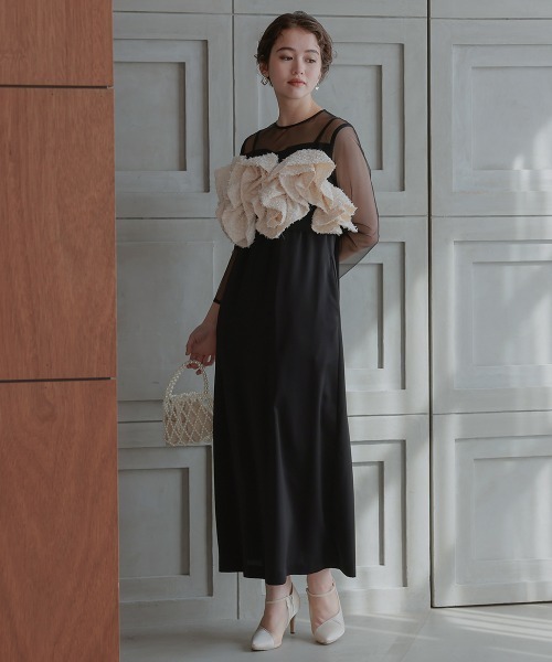 Callarus(カラルス)の「カットジャガードビスチェデザインワンピースドレス〔Callarus〕(ドレス・レディース・ブラック/ブラック系その他/モカ・M/L)」の4枚目の写真