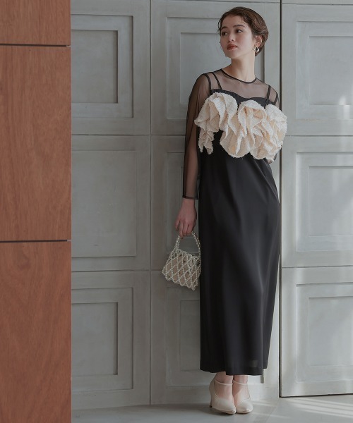 Callarus(カラルス)の「カットジャガードビスチェデザインワンピースドレス〔Callarus〕(ドレス・レディース・ブラック/ブラック系その他/モカ・M/L)」の5枚目の写真
