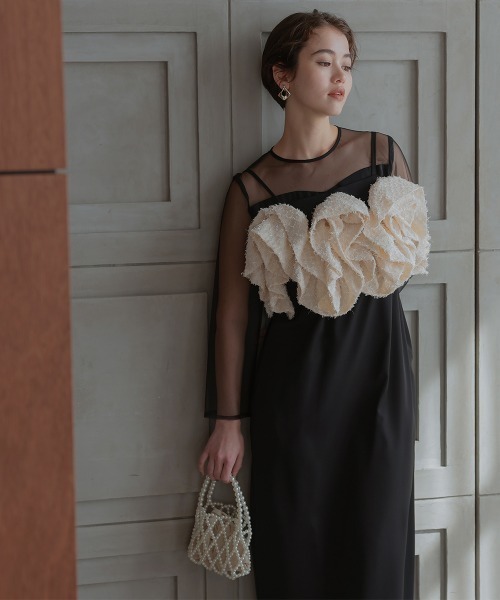 Callarus(カラルス)の「カットジャガードビスチェデザインワンピースドレス〔Callarus〕(ドレス・レディース・ブラック/ブラック系その他/モカ・M/L)」の9枚目の写真
