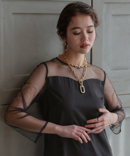 Callarus(カラルス)の「カットジャガードビスチェデザインワンピースドレス〔Callarus〕(ドレス・レディース・ブラック/ブラック系その他/モカ・M/L)」の18枚目の写真