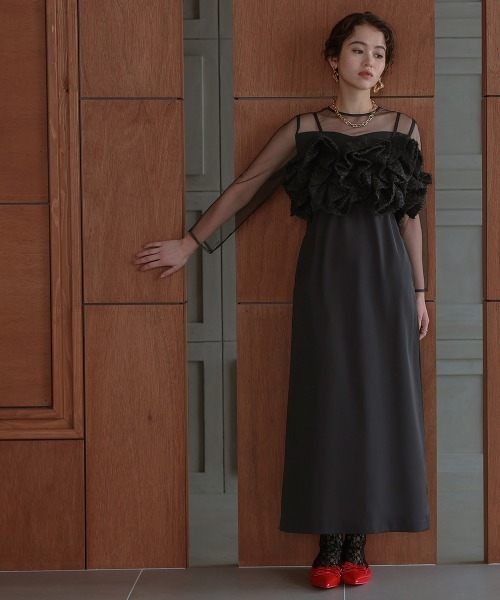 Callarus(カラルス)の「カットジャガードビスチェデザインワンピースドレス〔Callarus〕(ドレス・レディース・ブラック/ブラック系その他/モカ・M/L)」の20枚目の写真