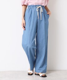 【ウエストゴム・洗える】リネンブレンドデニム調イージーパンツ（XS～L）