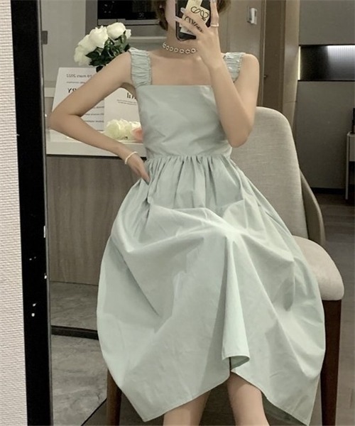 FREE STYLISTS(フリー スタイリスト)の「Aラインキャミワンピース(ワンピース・レディース・ブラック/ホワイト/ライトグリーン・M/L)」の3枚目の写真