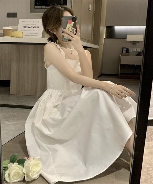 FREE STYLISTS(フリー スタイリスト)の「Aラインキャミワンピース(ワンピース・レディース・ブラック/ホワイト/ライトグリーン・M/L)」の16枚目の写真