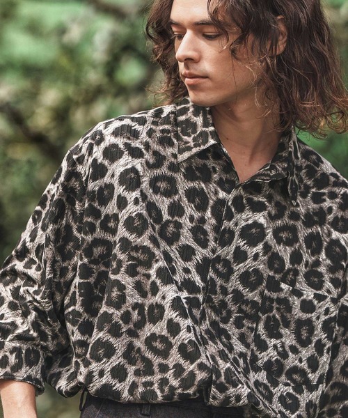 CAMBIO(カンビオ)の「ms6056-Leopard and Dobby Jacquard Fly Front 3-4 Sleeve Shirts 七分袖シャツ(シャツ/ブラウス・メンズ・キャメル/チャコール・S/M/L)」の6枚目の写真
