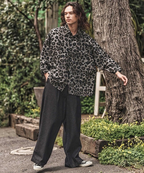 CAMBIO(カンビオ)の「ms6056-Leopard and Dobby Jacquard Fly Front 3-4 Sleeve Shirts 七分袖シャツ(シャツ/ブラウス・メンズ・キャメル/チャコール・S/M/L)」の8枚目の写真
