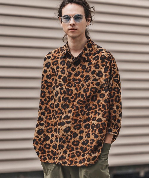 CAMBIO(カンビオ)の「ms6056-Leopard and Dobby Jacquard Fly Front 3-4 Sleeve Shirts 七分袖シャツ(シャツ/ブラウス・メンズ・キャメル/チャコール・S/M/L)」の10枚目の写真