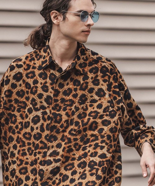 CAMBIO(カンビオ)の「ms6056-Leopard and Dobby Jacquard Fly Front 3-4 Sleeve Shirts 七分袖シャツ(シャツ/ブラウス・メンズ・キャメル/チャコール・S/M/L)」の11枚目の写真