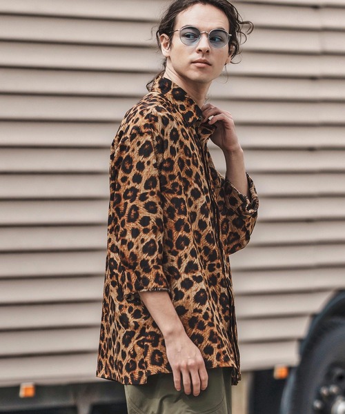 CAMBIO(カンビオ)の「ms6056-Leopard and Dobby Jacquard Fly Front 3-4 Sleeve Shirts 七分袖シャツ(シャツ/ブラウス・メンズ・キャメル/チャコール・S/M/L)」の12枚目の写真