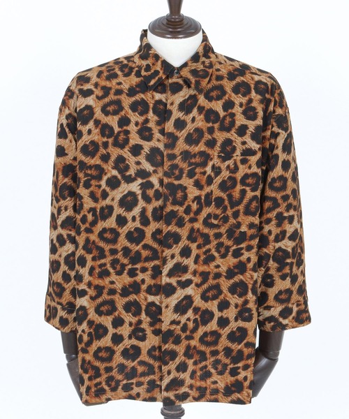 CAMBIO(カンビオ)の「ms6056-Leopard and Dobby Jacquard Fly Front 3-4 Sleeve Shirts 七分袖シャツ(シャツ/ブラウス・メンズ・キャメル/チャコール・S/M/L)」の16枚目の写真