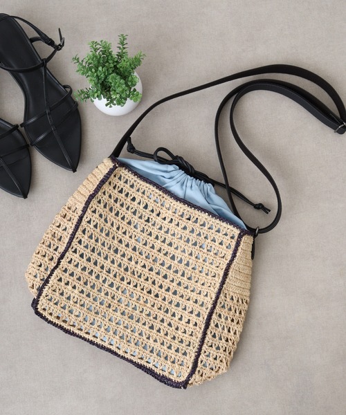 Diffusione Tessile「AMOUR」ラファイア風ショルダーバッグ ラフィア風 2way ミニショルダーバッグ (TCフルステッチ