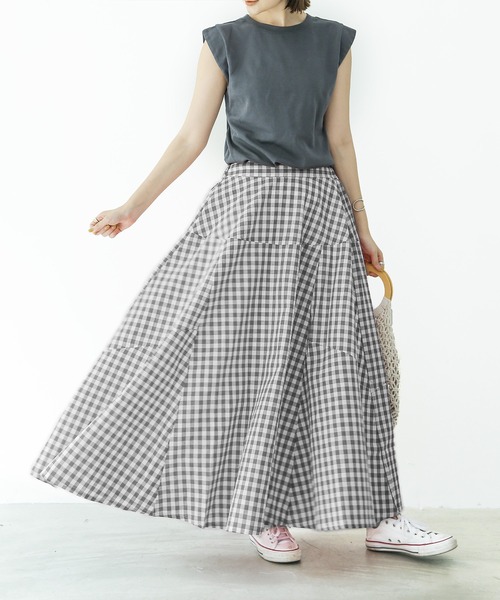 美品♡ ビュルデサボン ギンガムチェック ロングスカート コットン 2023 bulle de savon（ビュルデサボン）の「コットン/リネン 先染め