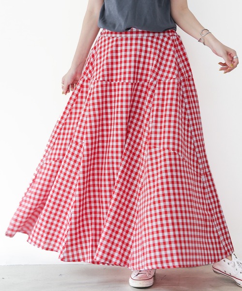 イタリア製古着 VALENTINO ピンクギンガムチェック タイトスカート
