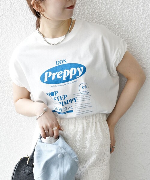 SHIPS any(シップス エニィ)の「SHIPS any:〈洗濯機可能〉PREPPY ロゴ プリント フレンチスリーブ TEE(Tシャツ/カットソー・レディース・ベージュ/ブラウン/ホワイト系1/ホワイト系2/ホワイト系3・ONE SIZE)」の2枚目の写真