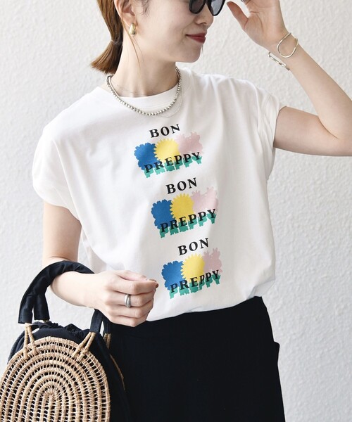 SHIPS any(シップス エニィ)の「SHIPS any:〈洗濯機可能〉PREPPY ロゴ プリント フレンチスリーブ TEE(Tシャツ/カットソー・レディース・ベージュ/ブラウン/ホワイト系1/ホワイト系2/ホワイト系3・ONE SIZE)」の3枚目の写真