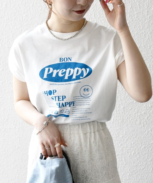 SHIPS any(シップス エニィ)の「SHIPS any:〈洗濯機可能〉PREPPY ロゴ プリント フレンチスリーブ TEE(Tシャツ/カットソー・レディース・ベージュ/ブラウン/ホワイト系1/ホワイト系2/ホワイト系3・ONE SIZE)」の8枚目の写真