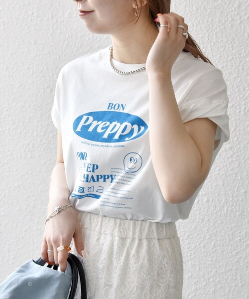 SHIPS any(シップス エニィ)の「SHIPS any:〈洗濯機可能〉PREPPY ロゴ プリント フレンチスリーブ TEE(Tシャツ/カットソー・レディース・ベージュ/ブラウン/ホワイト系1/ホワイト系2/ホワイト系3・ONE SIZE)」の9枚目の写真