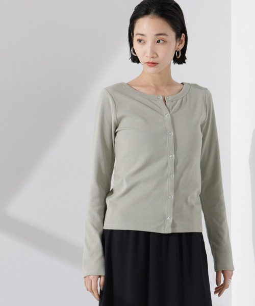 NANO universe（ナノユニバース）の「前後2wayクルーネックリブカットカーディガン（カーディガン/ボレロ・レディース・グリーン系その他4/ブラック/ホワイト・FREE）」の3枚目の写真