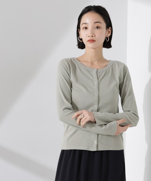 NANO universe（ナノユニバース）の「前後2wayクルーネックリブカットカーディガン（カーディガン/ボレロ・レディース・グリーン系その他4/ブラック/ホワイト・FREE）」の12枚目の写真