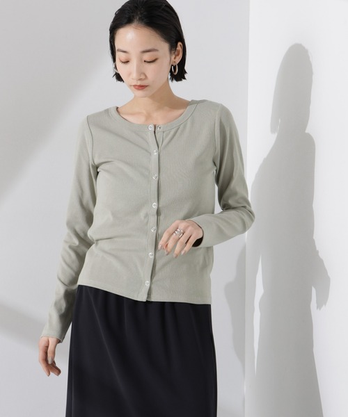 NANO universe（ナノユニバース）の「前後2wayクルーネックリブカットカーディガン（カーディガン/ボレロ・レディース・グリーン系その他4/ブラック/ホワイト・FREE）」の13枚目の写真