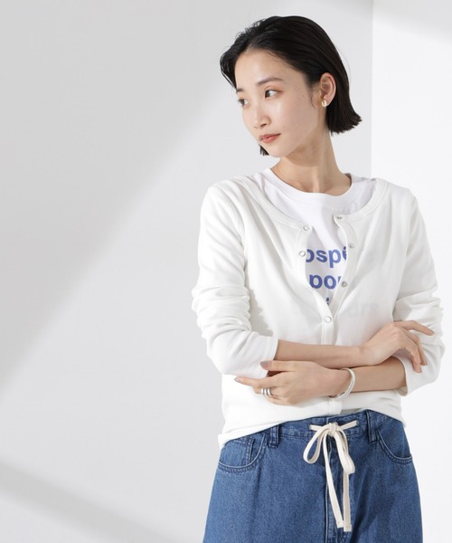 NANO universe（ナノユニバース）の「前後2wayクルーネックリブカットカーディガン（カーディガン/ボレロ・レディース・グリーン系その他4/ブラック/ホワイト・FREE）」の4枚目の写真