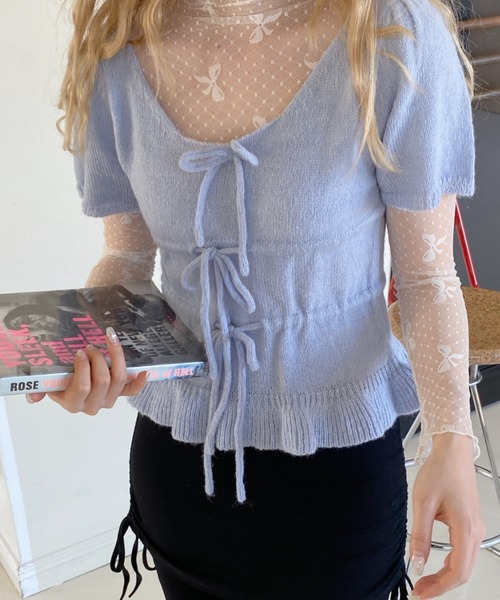 SOLLON.(ソルロン)の「リボンパフスリーブ半袖ニット(Tシャツ/カットソー・レディース・イエロー/ブルー/アイボリー・FREE)」の14枚目の写真