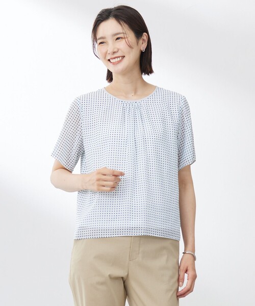 J.PRESS Ladies(J.プレス レディス)の「【洗える】スクエアープリント カットソー(Tシャツ/カットソー・レディース・ブルー系5/ブラウン系5・SMALL)」の2枚目の写真