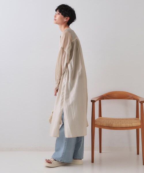 OPAQUE.CLIP（オペークドットクリップ）の「シアーシャツワンピース【洗濯機洗い可】（ワンピース・レディース・チャコールグレー/ナチュラル/ブルー・38/40/42）」の7枚目の写真