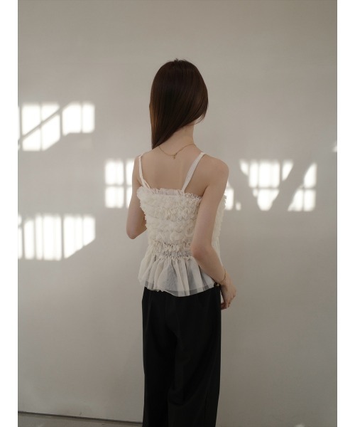 チュールフリルキャミトップス/ベージュ（キャミソール）｜amel