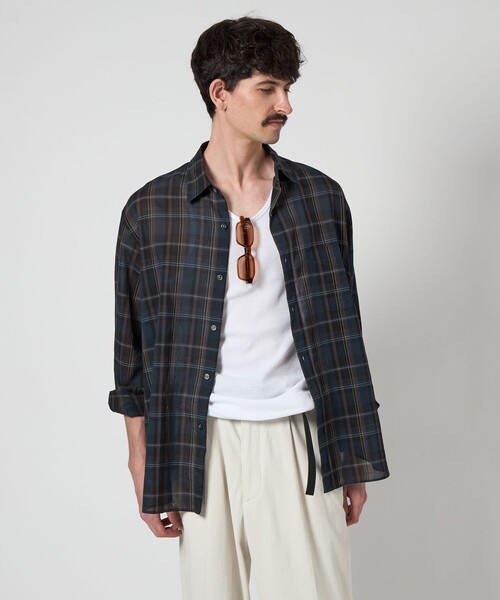 Steven Alan＞ シアー マドラスチェック レギュラーカラー