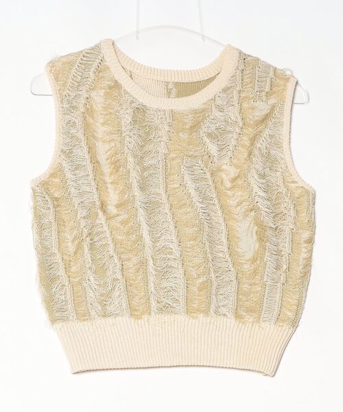 Per sist ence（パーシエンス）の「フリンジニットノースリーブトップス（Tシャツ/カットソー・レディース・アイボリー/ブラック/ブラウン/ベージュ系/グリーン・ONE SIZE）」の5枚目の写真