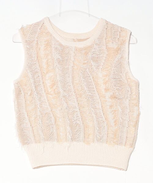 Per sist ence（パーシエンス）の「フリンジニットノースリーブトップス（Tシャツ/カットソー・レディース・アイボリー/ブラック/ブラウン/ベージュ系/グリーン・ONE SIZE）」の2枚目の写真