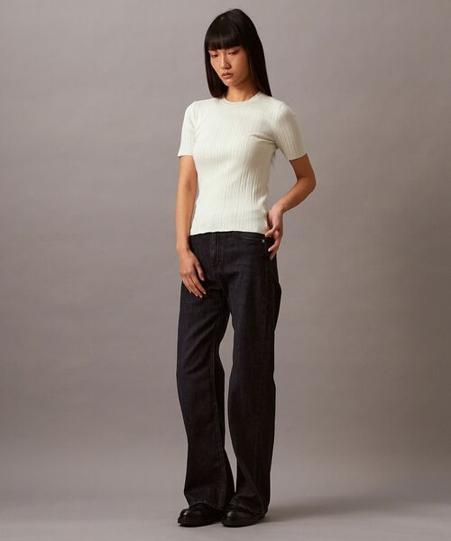 Calvin Klein(カルバン・クライン)の「コットンリブ ショートスリーブ プルオーバー(ニット/セーター・レディース・オフホワイト/ブラック系その他・XS/S/XXS)」の11枚目の写真