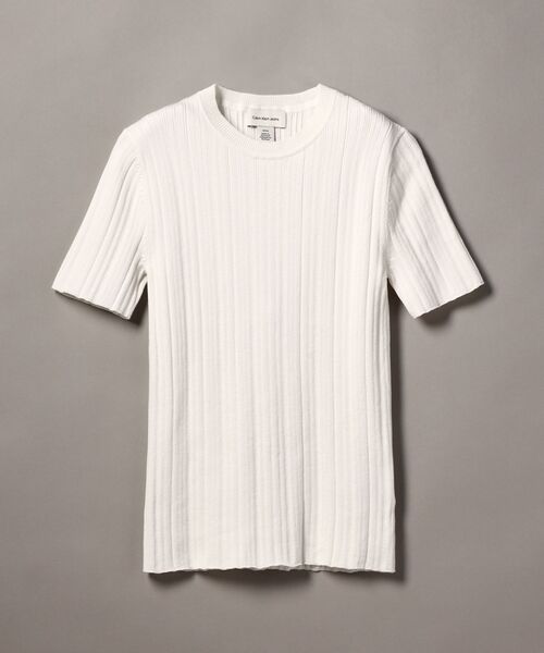 Calvin Klein(カルバン・クライン)の「コットンリブ ショートスリーブ プルオーバー(ニット/セーター・レディース・オフホワイト/ブラック系その他・XS/S/XXS)」の4枚目の写真