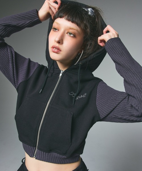 SWEAT AND KNIT ZIP UP HOODIE（パーカー）｜X-girl（エックスガール