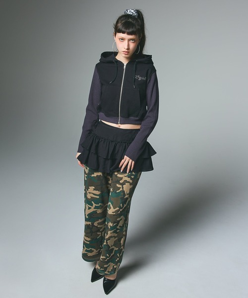 SWEAT AND KNIT ZIP UP HOODIE（パーカー）｜X-girl（エックスガール