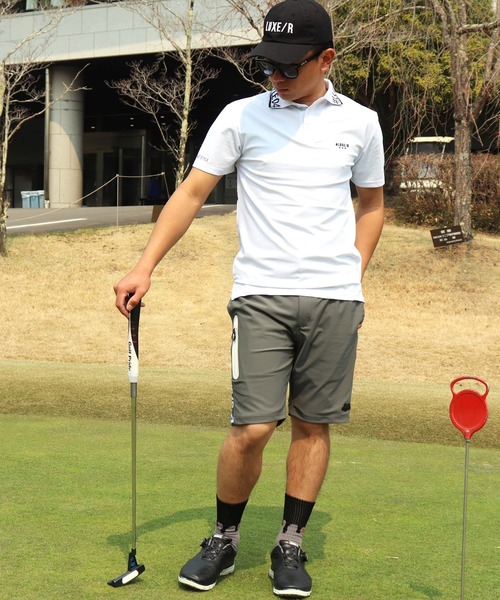 LUXE/R GOLF(ラグジュ ゴルフ)の「(RM)【LUXE/R GOLF】COOL & DRY ストレッチ スムース ロゴ ジャガード ポロシャツ(ポロシャツ・メンズ・オフホワイト/チャコールグレー/ネイビー・M/L/XL)」の4枚目の写真