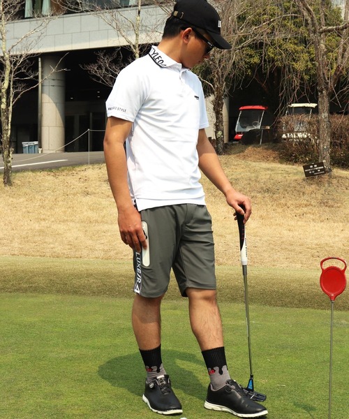 LUXE/R GOLF(ラグジュ ゴルフ)の「(RM)【LUXE/R GOLF】COOL & DRY ストレッチ スムース ロゴ ジャガード ポロシャツ(ポロシャツ・メンズ・オフホワイト/チャコールグレー/ネイビー・M/L/XL)」の5枚目の写真