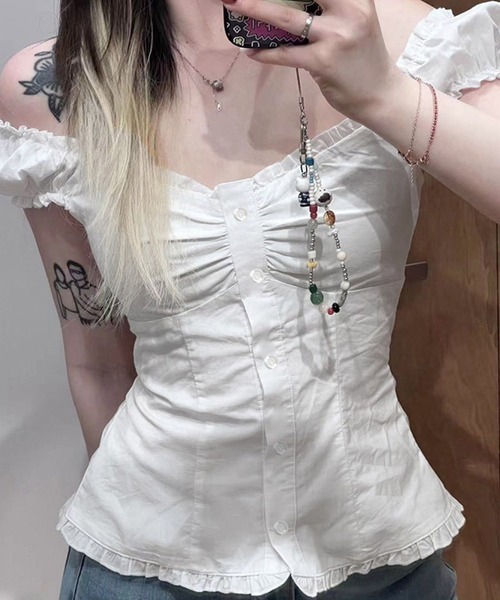 HALEY PESCA（ヘーリーペスカ）の「HALEY PESCA/2way　オフショルダー フリルブラウス（シャツ/ブラウス・レディース・ホワイト/ストライプ・MEDIUM/SMALL）」の3枚目の写真