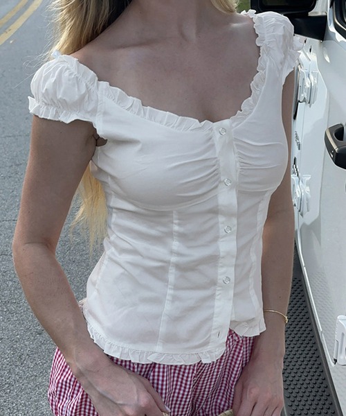 HALEY PESCA（ヘーリーペスカ）の「HALEY PESCA/2way　オフショルダー フリルブラウス（シャツ/ブラウス・レディース・ホワイト/ストライプ・MEDIUM/SMALL）」の4枚目の写真