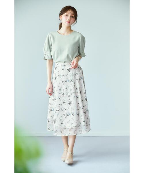 index（インデックス）の「シアーフラワーフレアスカート【洗濯機洗い可】（スカート・レディース・アイボリー系/グリーン系1/ネイビー系・40/38/42/36）」の7枚目の写真