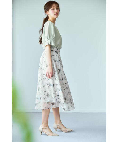 index（インデックス）の「シアーフラワーフレアスカート【洗濯機洗い可】（スカート・レディース・アイボリー系/グリーン系1/ネイビー系・40/38/42/36）」の8枚目の写真