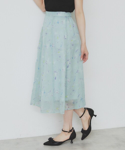 index（インデックス）の「シアーフラワーフレアスカート【洗濯機洗い可】（スカート・レディース・アイボリー系/グリーン系1/ネイビー系・40/38/42/36）」の9枚目の写真
