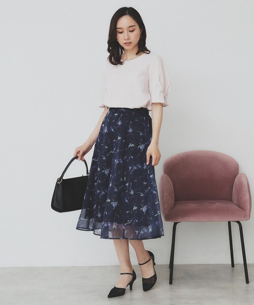 index（インデックス）の「シアーフラワーフレアスカート【洗濯機洗い可】（スカート・レディース・アイボリー系/グリーン系1/ネイビー系・40/38/42/36）」の15枚目の写真