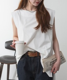 肩タックノースリーブボートネックTシャツ