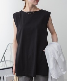 肩タックノースリーブボートネックTシャツ