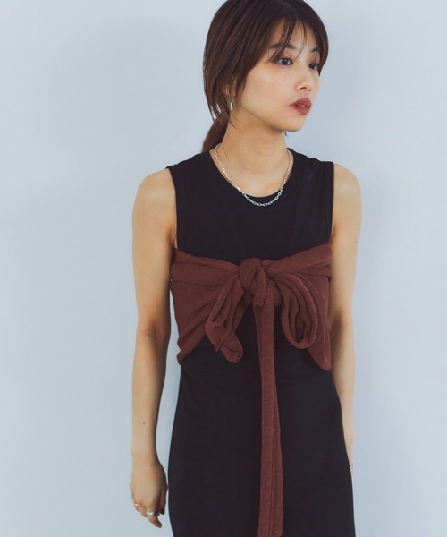 LIENCOEUR（リアンクール）の「レイヤードニットビスチェ/ラップスカート（チューブトップ・レディース・ミント/ベージュ/ブラック/ブラウン/グレー・FREE）」の4枚目の写真