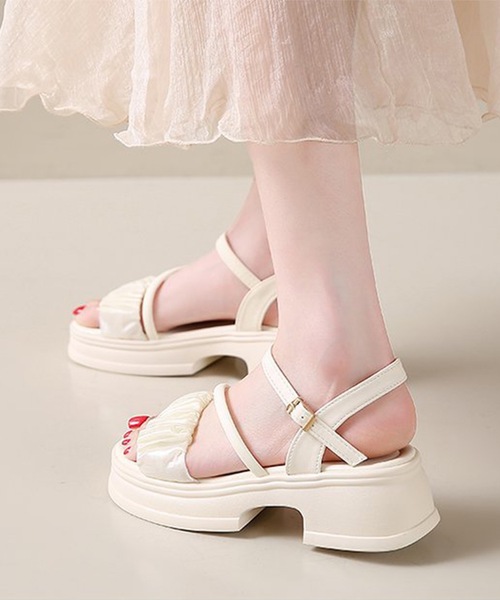 Lace Ladies(レースレディース)の「異素材 ギャザー チューブ ストラップ 厚底 サンダル(サンダル・レディース・ブラック/アイボリー・22.5cm/23cm/23.5cm/24cm/24.5cm/25cm)」の11枚目の写真